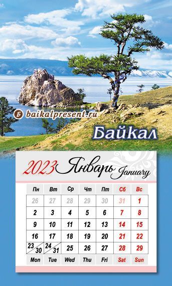 Календарь отрывн. на 2023 г. на магн. "Байкал. Мыс Бурхан с деревом" с Байкала