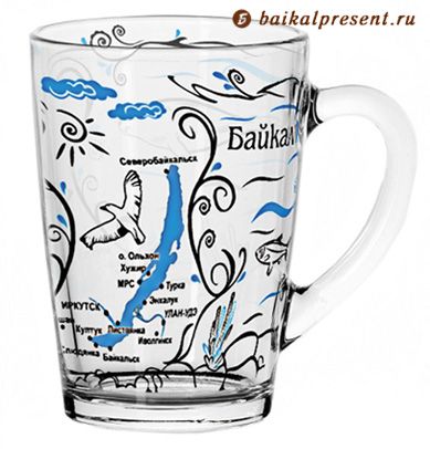 Кружка "Байкал. Карта рисунок - Дно Байкала", 320 мл, стекло с Байкала