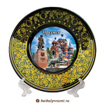 Тарелка 15 см "Иркутск. Коллаж с бабром", фарфор,  фольг. вставка с Байкала