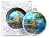 Елочная игрушка диск "Мыс Бурхан", 9 см (стекло) с Байкала