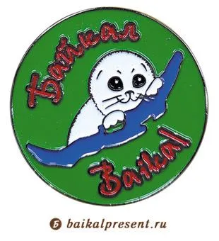 Значок-пин мет. эмаль "Байкал. Белёк с контуром озера" с Байкала