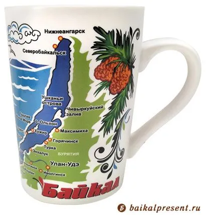 Кружка   "Байкал. Нерпа-Бурхан-Карта", цветная, 390 мл, матовый фарфор с Байкала