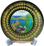 Магнит-тарелка черная "Байкал. Коллаж", 7см, с подставкой и фольгированной вставкой с Байкала
