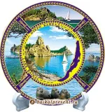 Магнит-тарелка "Байкал. Две Колокольни. Коллаж", 7см, с подставкой с Байкала